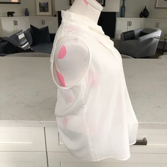 Calvin Klein Sleeveless Loop Tie Lined Blouse in Polyester Blend Off White Sz S - Picture 4 of 11